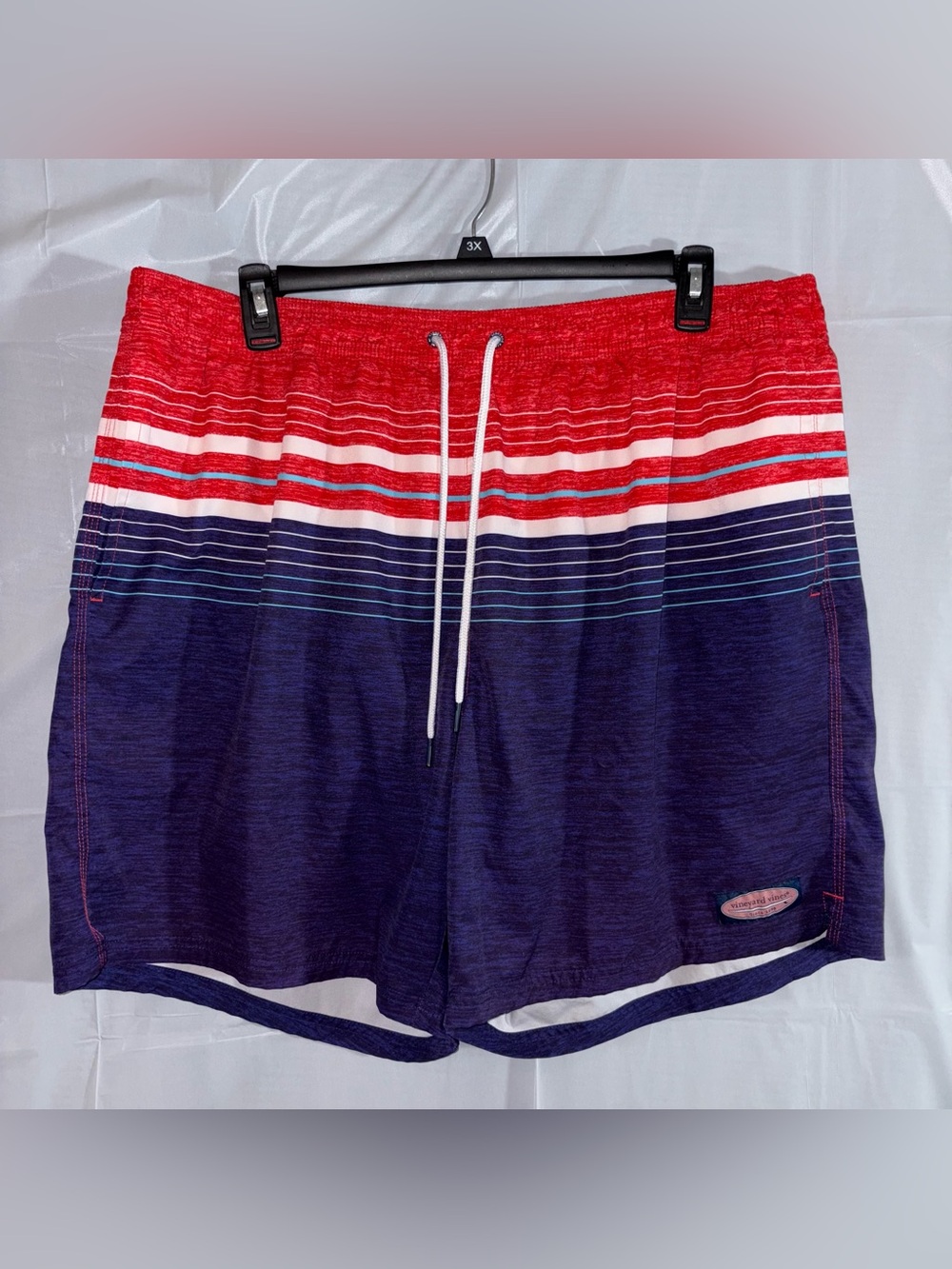 Vineyard Vines Swim Trunks Red‎ White Blue Striped Shorts Men’s 2XT 8” Inseam